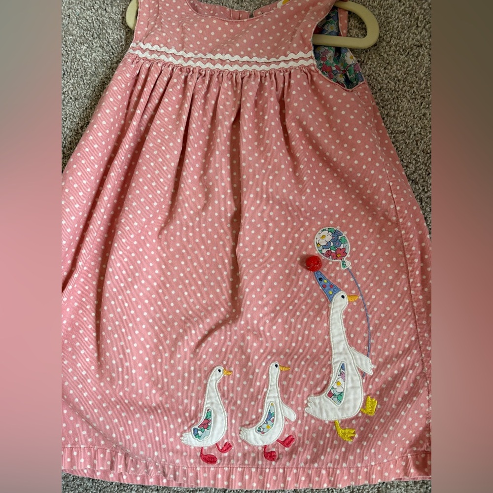 Mini Boden Party Goose Pink and White Polka Dot Pinnie